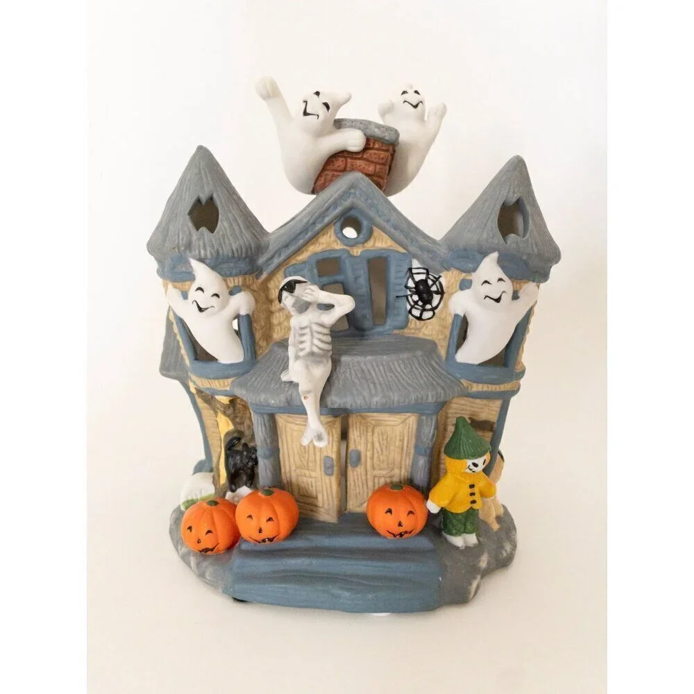 Ceramic Haunted House With Ghosts Halloween Decoration By PartyLite Tealight - Picture 11 of 11